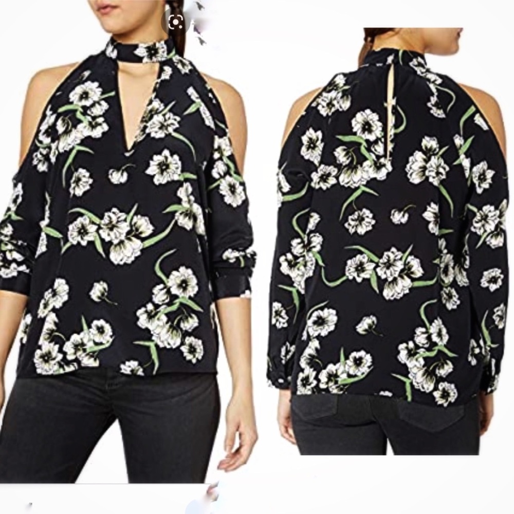 Yumi Kim Floral Print Cold Shoulder Silk Top Size XS